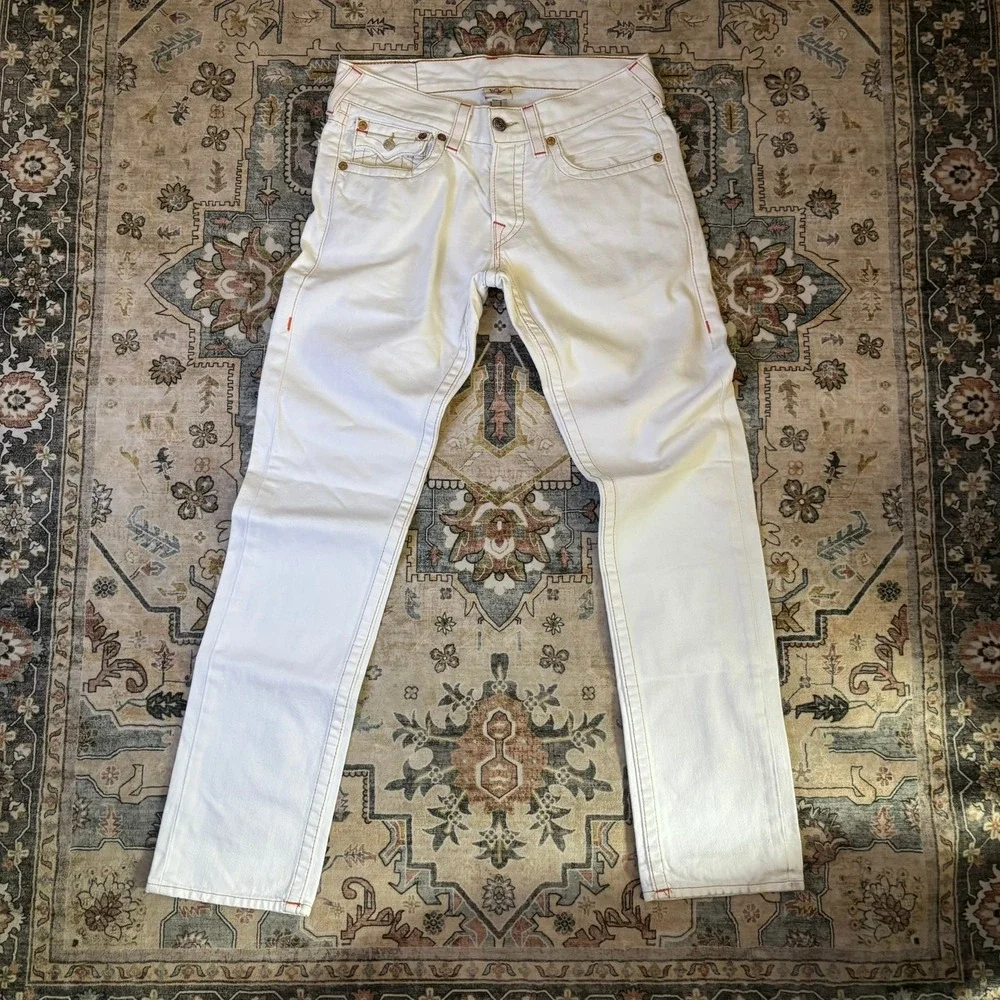 Vintage True Religion Mens White Denim Jeans Horseshoe Stitching Y2 Made in USA